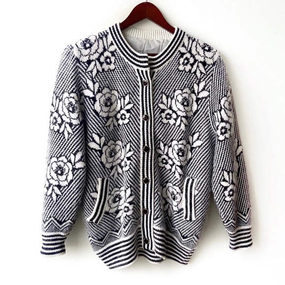 Vintage Sweaters - Vintage 80s Korean Oversized Angora Knit Cardigan